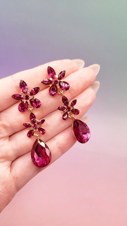Flower Crystal Drop and Dangle Earrings