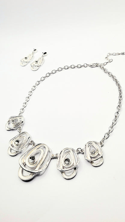 Abstract Layered Crystal Necklace & Earrings Set