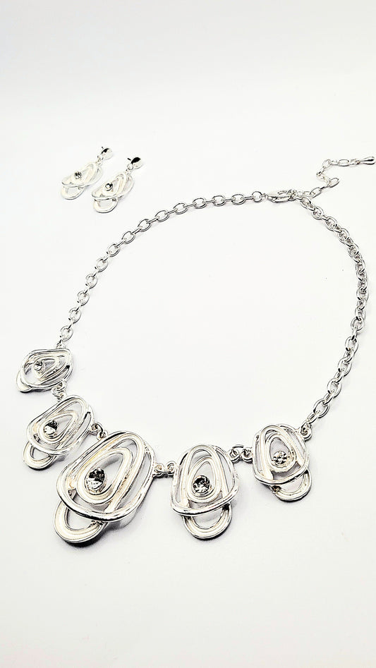 Abstract Layered Crystal Necklace & Earrings Set