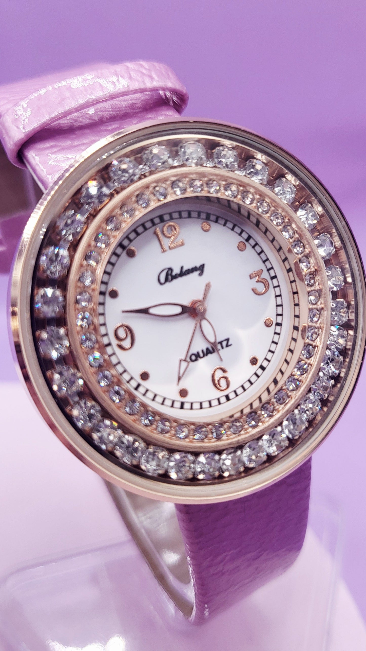 Crystal Bezel Round Face Watch