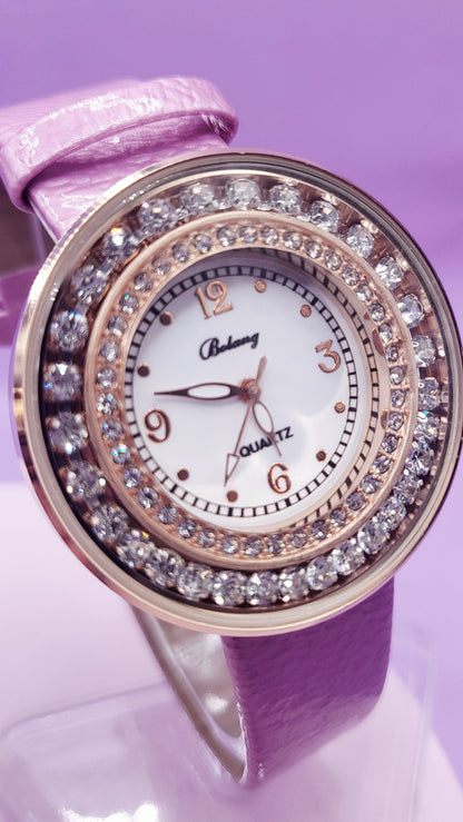 Crystal Bezel Round Face Watch