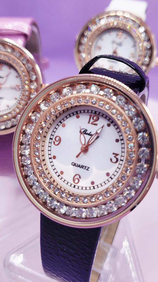 Crystal Bezel Round Face Watch