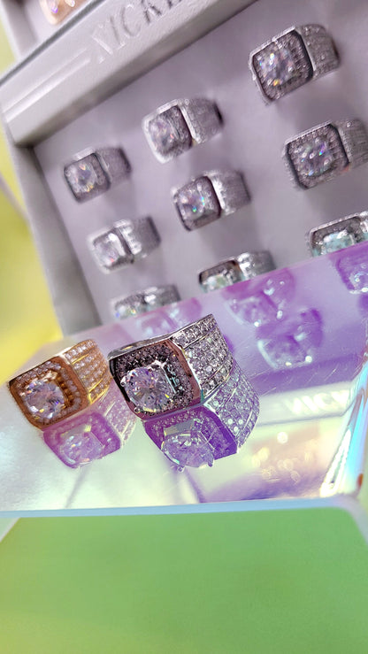 Men's Iced Out Crystal Box Set of 12 Rings