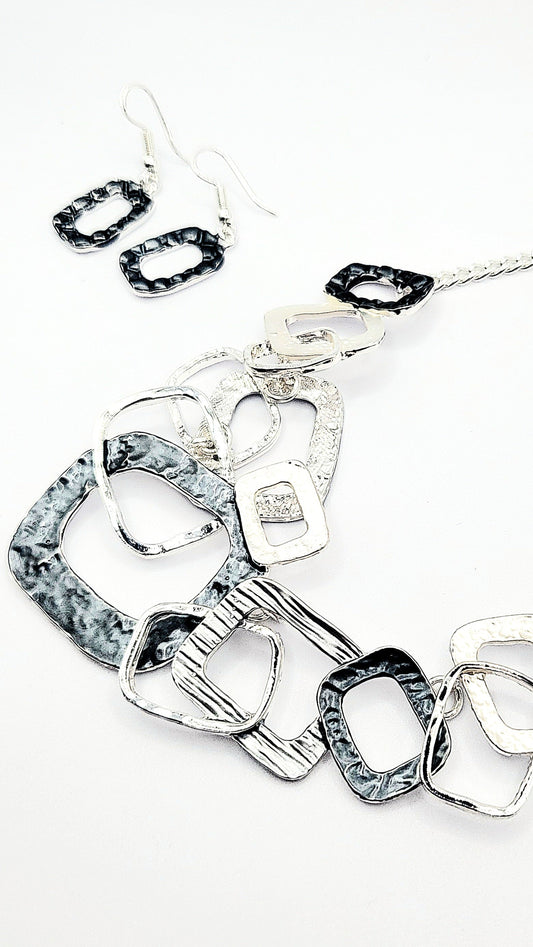Abstract Square Necklace & Earrings Set