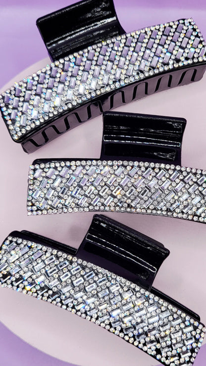 Mirrored Crystal Oblong Hair Clamps Pack of 12
