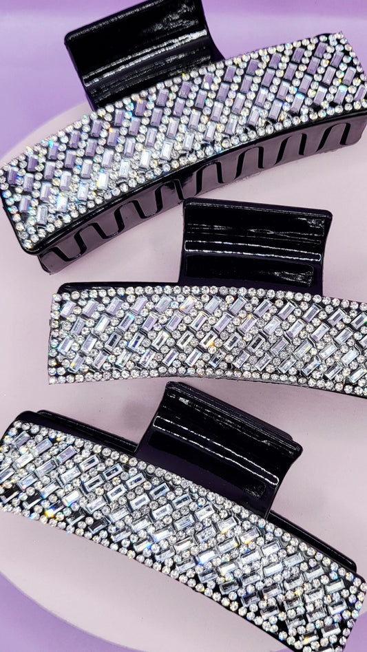 Mirrored Crystal Oblong Hair Clamps Pack of 12