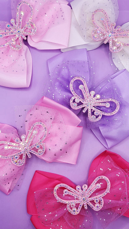 Crystal Butterfly Hair Bow Clip Slide Pack of 12