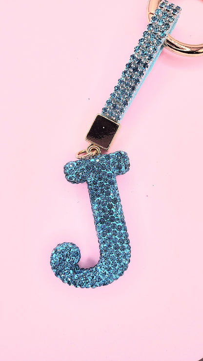 Initial Letter Blue Crystal Glam Key Ring