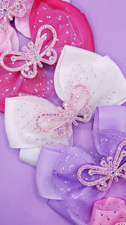 Crystal Butterfly Hair Bow Clip Slide Pack of 12