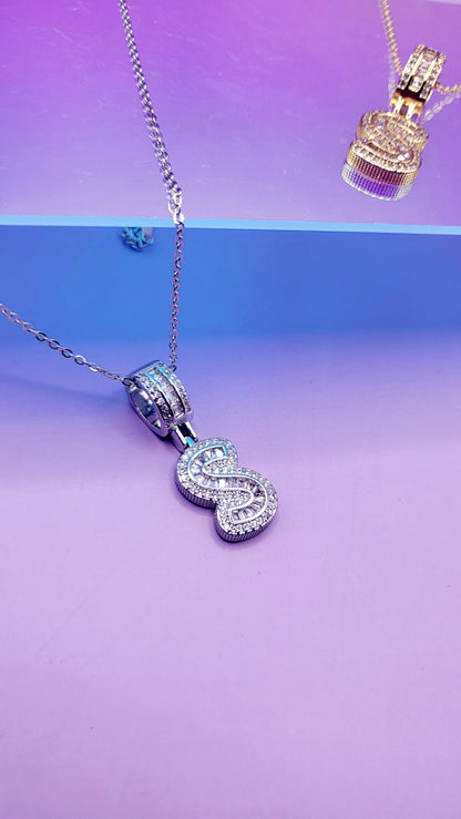Crystal Initial Necklace Letter S