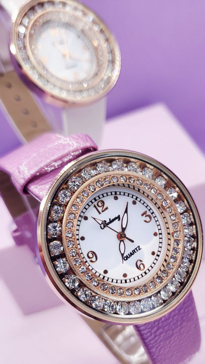 Crystal Bezel Round Face Watch