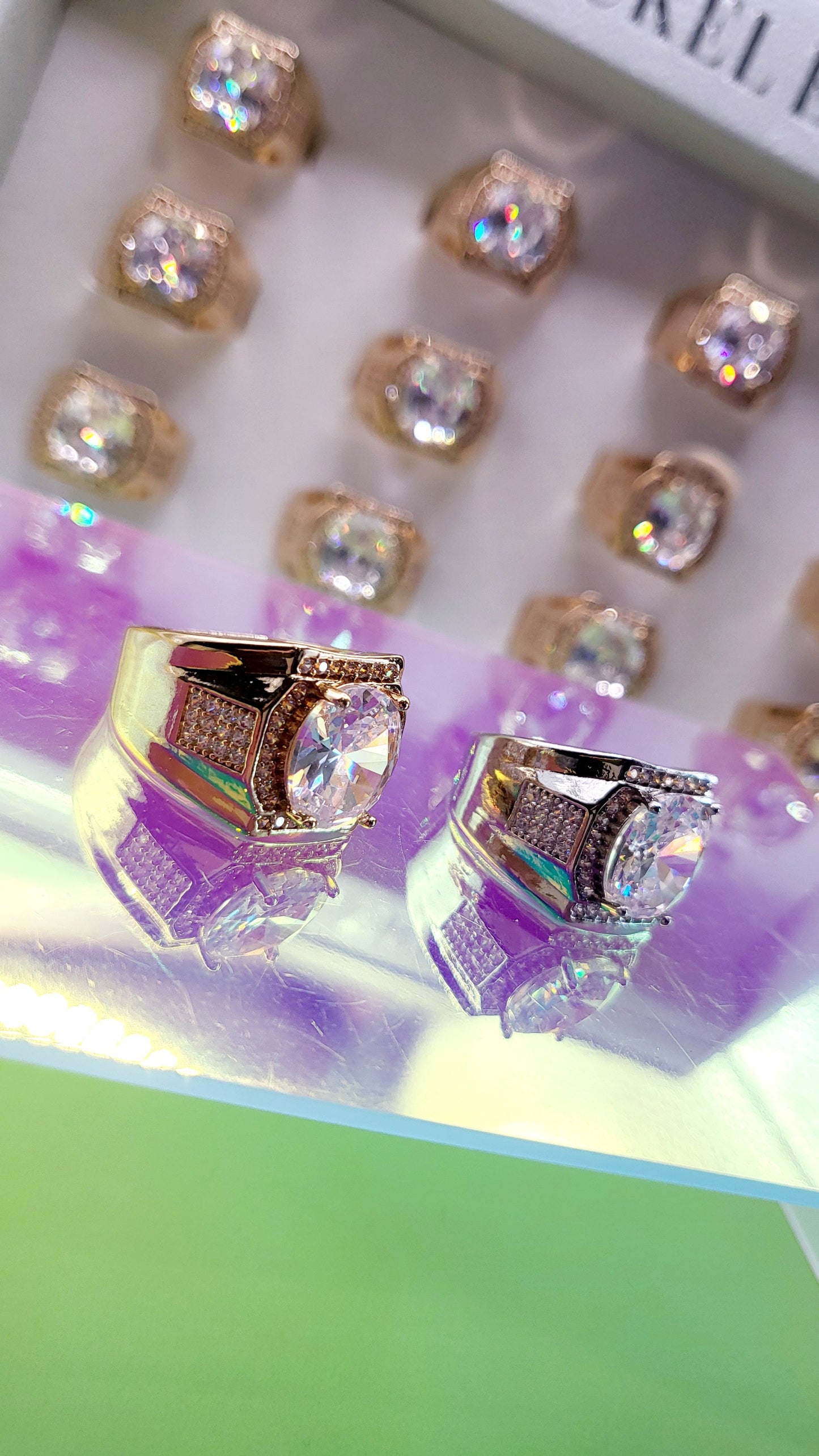 Men's Iced Out Crystal Box Set of 12 Rings