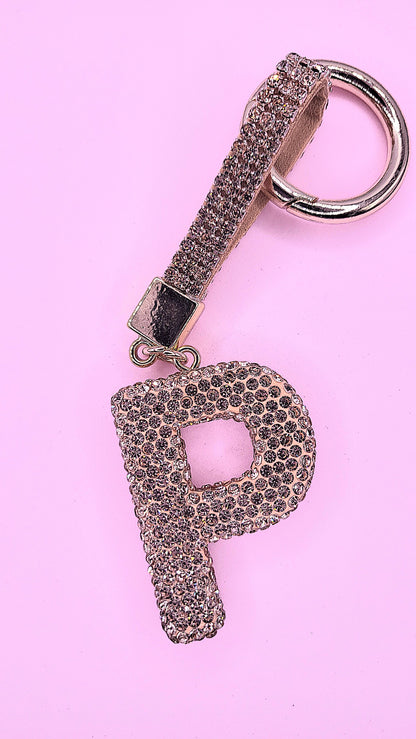 Initial Letter Rose Gold Crystal Glam Key Ring