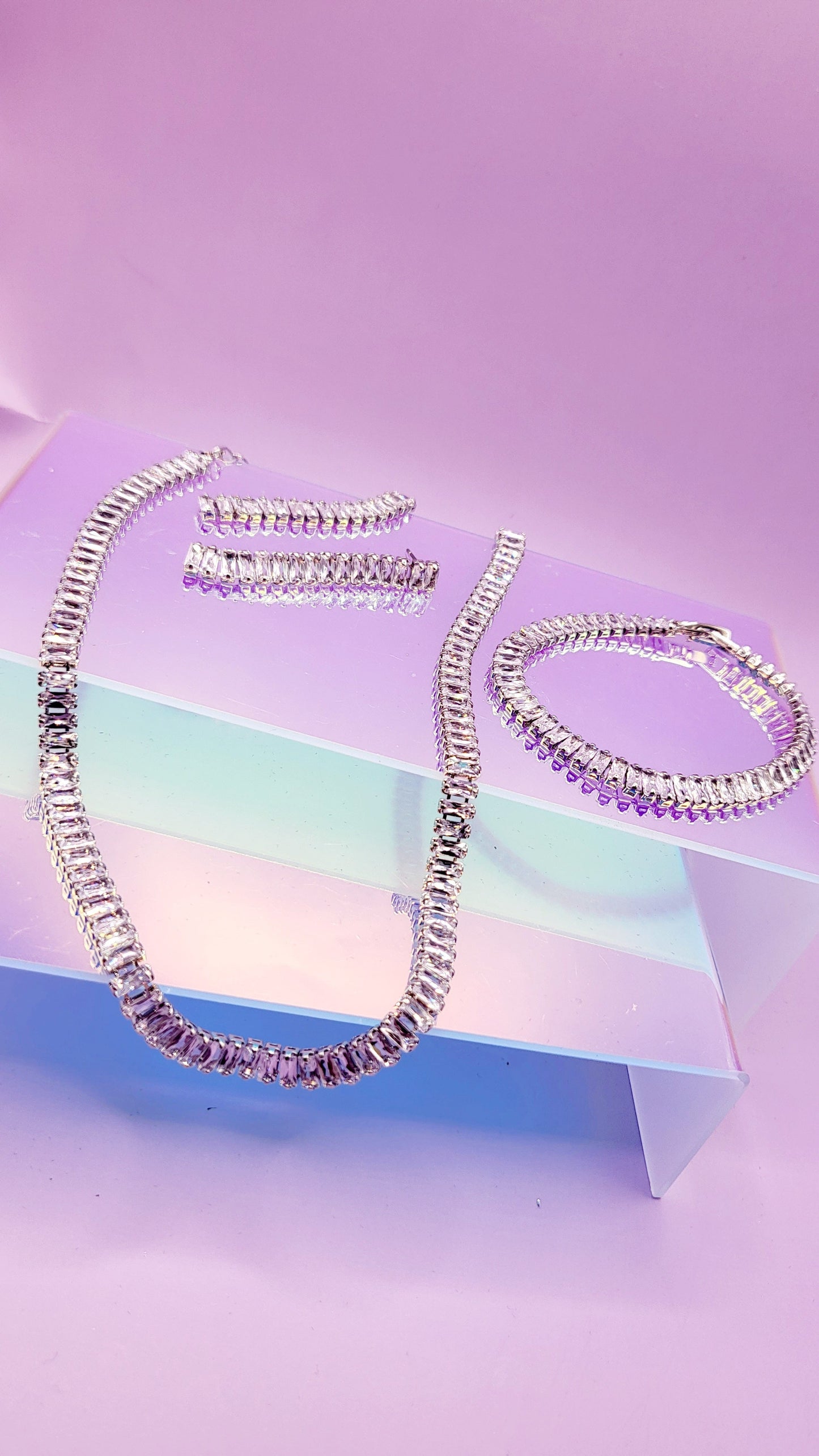 Maxi Baguette Crystal Trio Necklace, Earrings & Bracelet