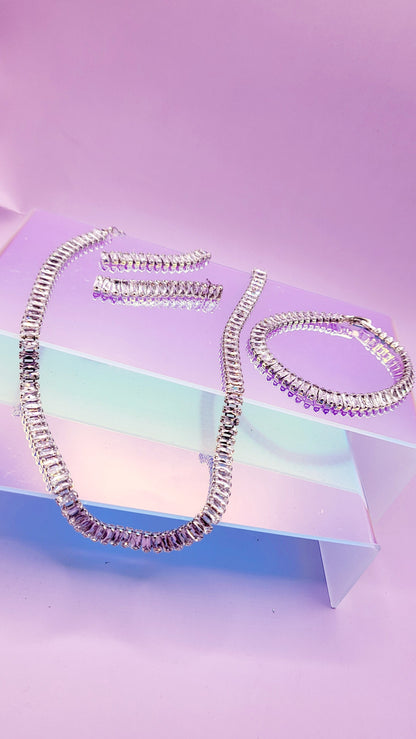 Maxi Baguette Crystal Trio Necklace, Earrings & Bracelet