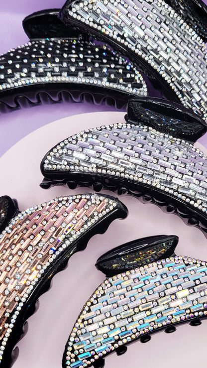 Mirrored Crystal Curve Hair Clamps Pack of 12