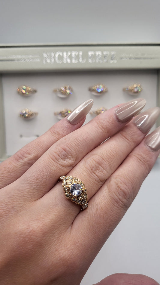 Halo Crystal Ring Gold Box set of 12