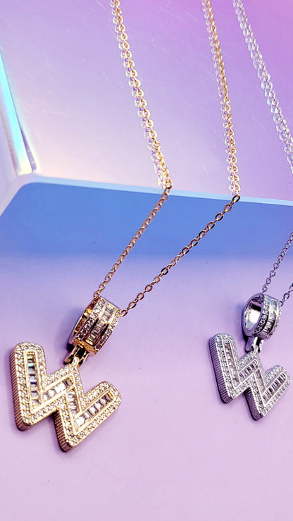 Crystal Initial Necklace Letter W