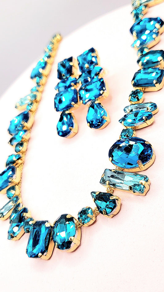 Blue Crush Crystal Necklace & Earring Set