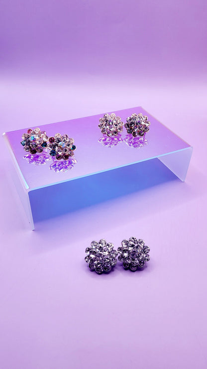 Flower Cluster Crystal Non Pierced Clip On Earrings