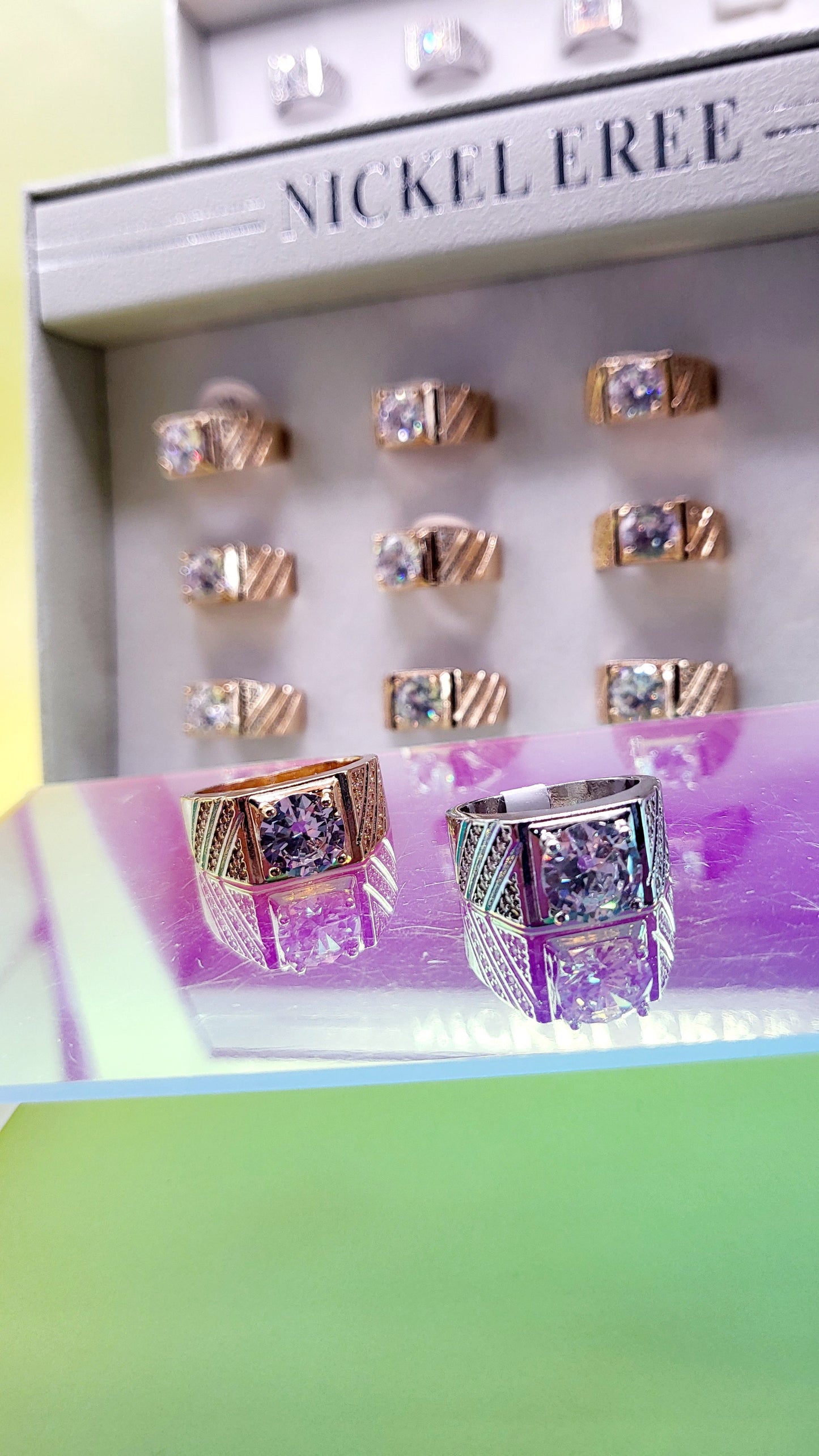 Men's Iced Out Crystal Box Set of 12 Rings