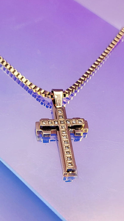 Gold Jewelled Cross Necklace