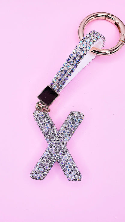 Initial Letter Silver Crystal Glam Key Ring