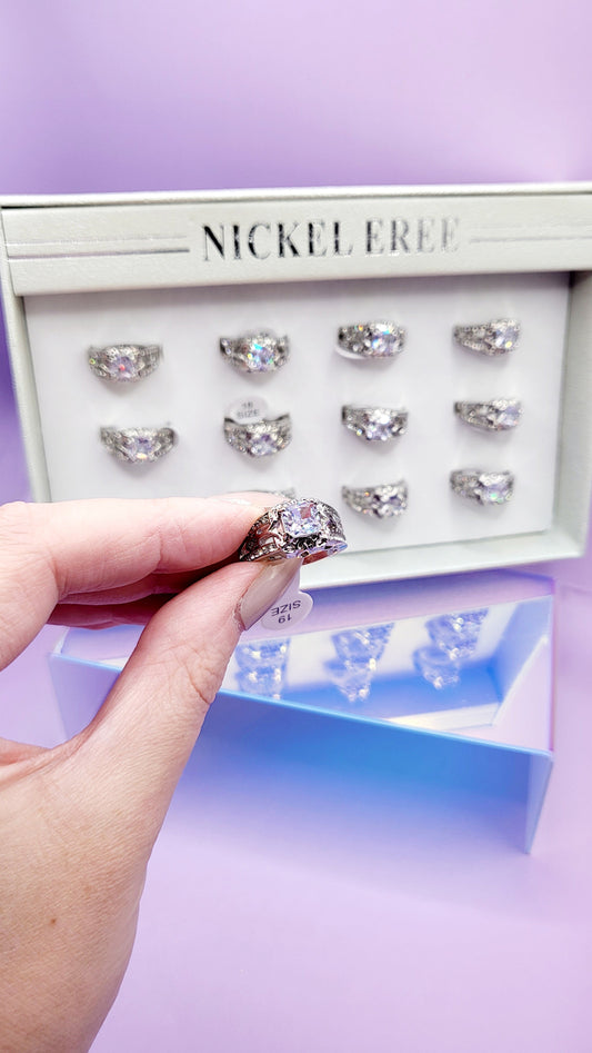 Dubai Crystal Ring Silver Box set of 12