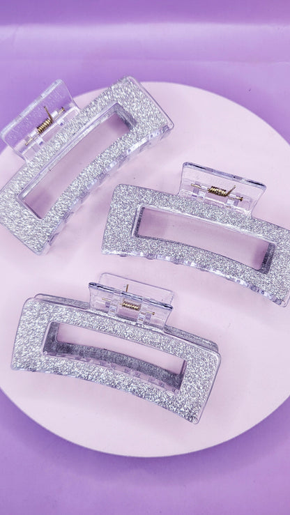 Glitter Silver Hair Clamps Pack of 12