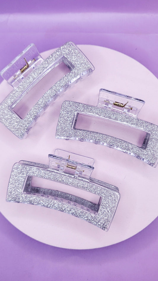Glitter Silver Hair Clamps Pack of 12