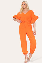 Women’s Casual Oversized Gold Button Pleated Frilled Ruffle Short Sleeves Shirt Top and Short Co-Ord Set
