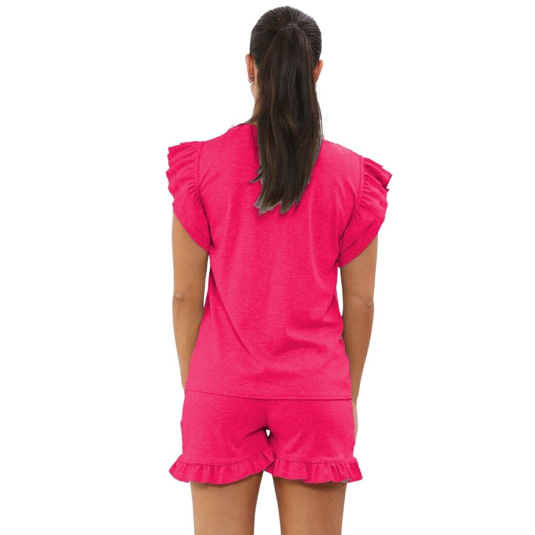 Ladies Frill Peplum Sleeve Top and Short 2 Piece Tracksuit Set