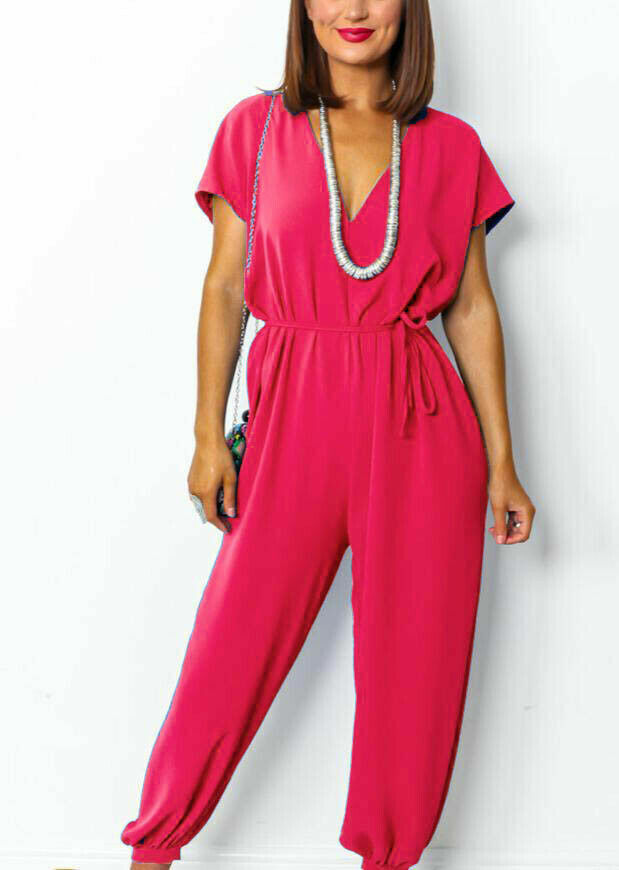 Ladies V Neck Tie Up Jumpsuit