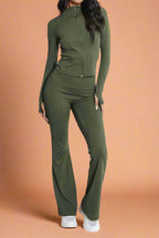 Super Active Zip Top and Push Up Flared Trousers Ruched Bum Gym Set - MultiTrends Limited