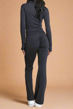 Super Active Zip Top and Push Up Flared Trousers Ruched Bum Gym Set - MultiTrends Limited