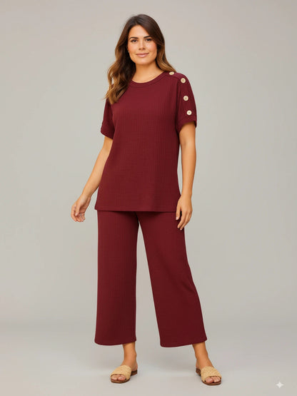 Ladies 8-Button on Shoulder Trousers Set